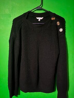 Time and Tru Black Crewneck Sweater with Shoulder Buttons